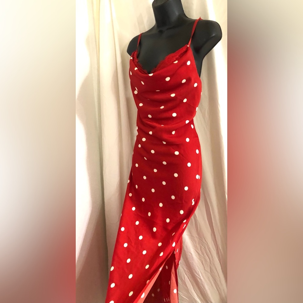 Jessica Simpson red white polka dot lace bra cowl neck maxi dress size medium - Picture 6 of 16
